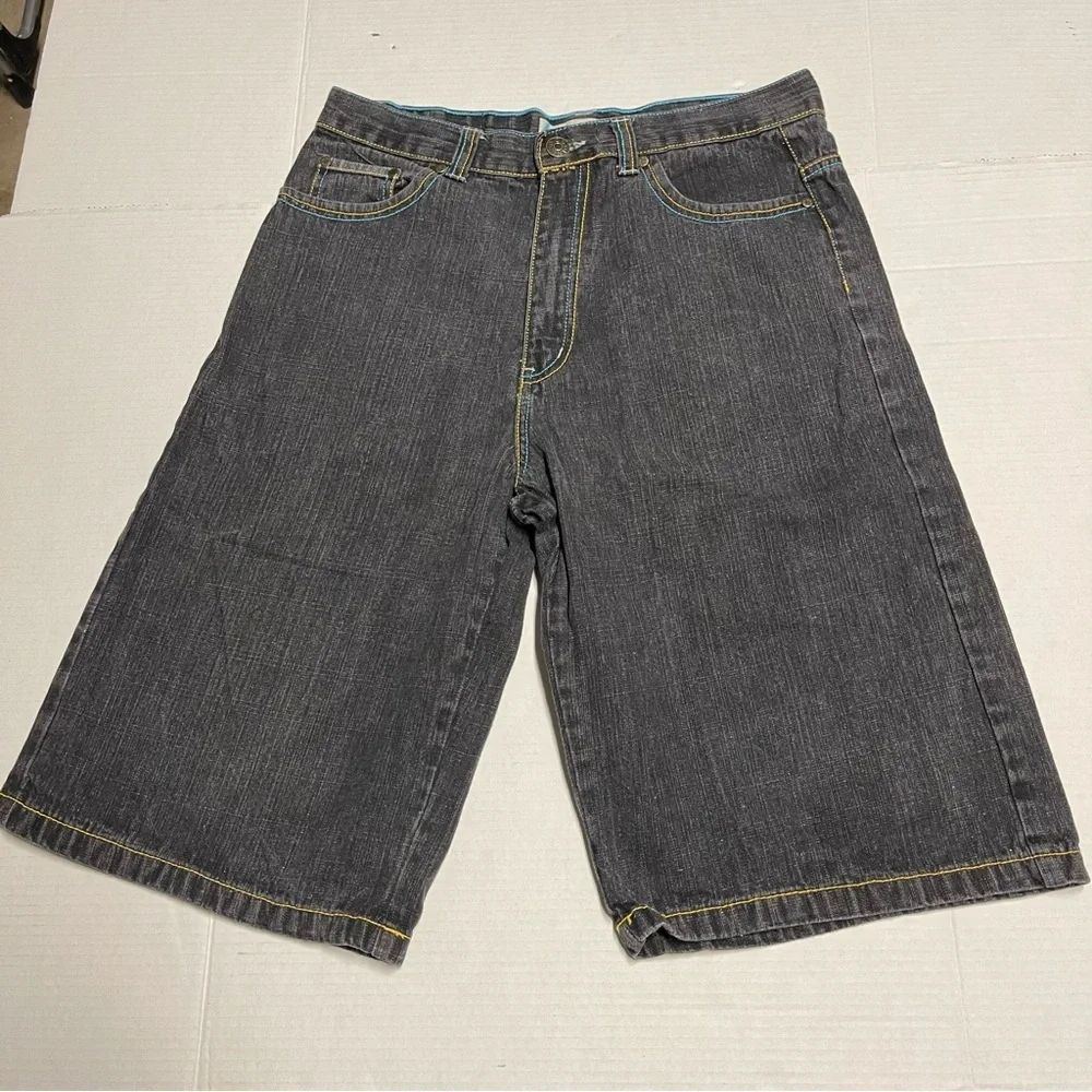 Indigo Charcoal Denim with Yellow and Blue Stitching